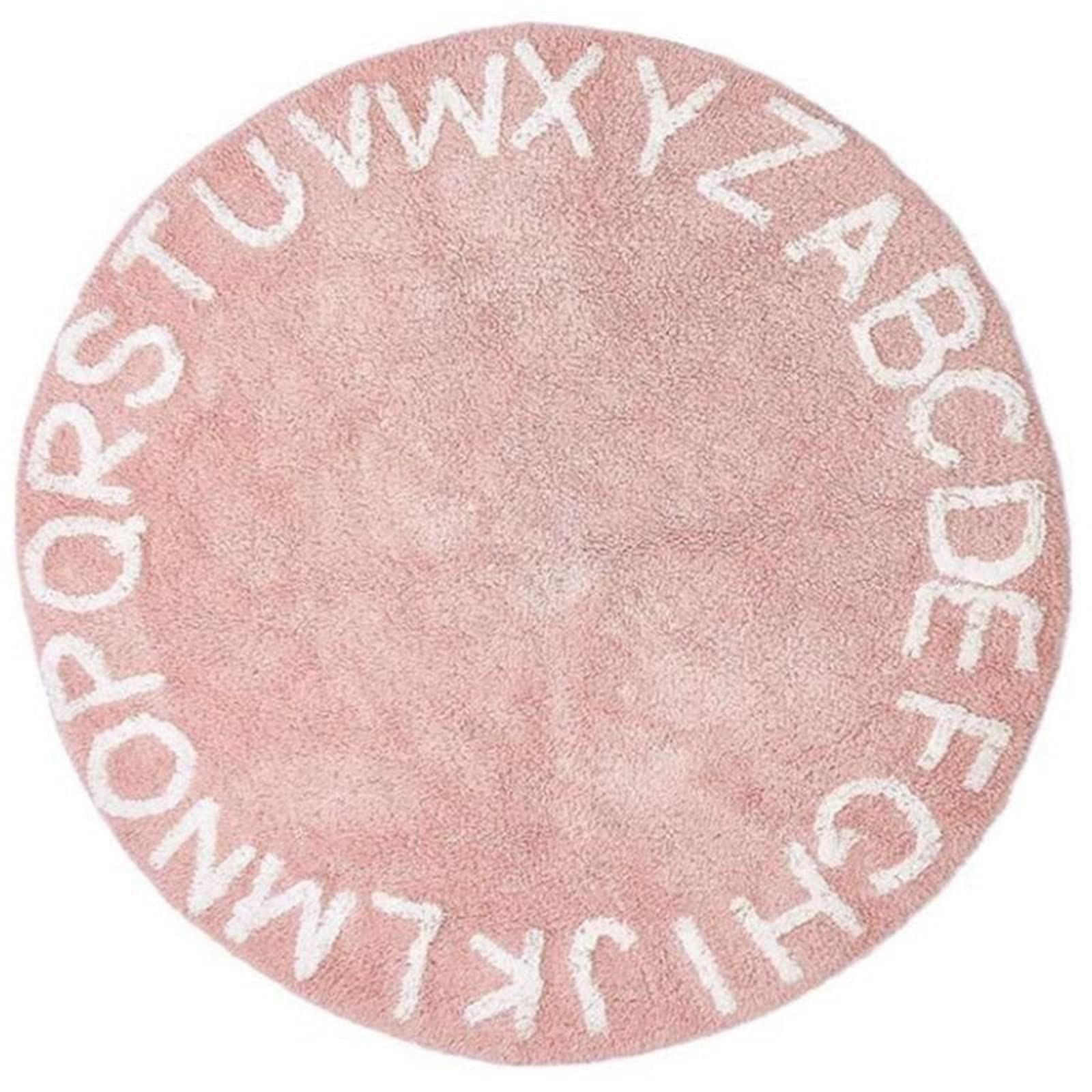 SWECOMZE Rund Weich Alphabet Kinder Teppiche rutschfeste Waschbare Kinder Pädagogischer Lernteppich für Schlafzimmer Wohnzimmer Spielteppich Für Kinderzimmer (Rosa,120 * 120CM)