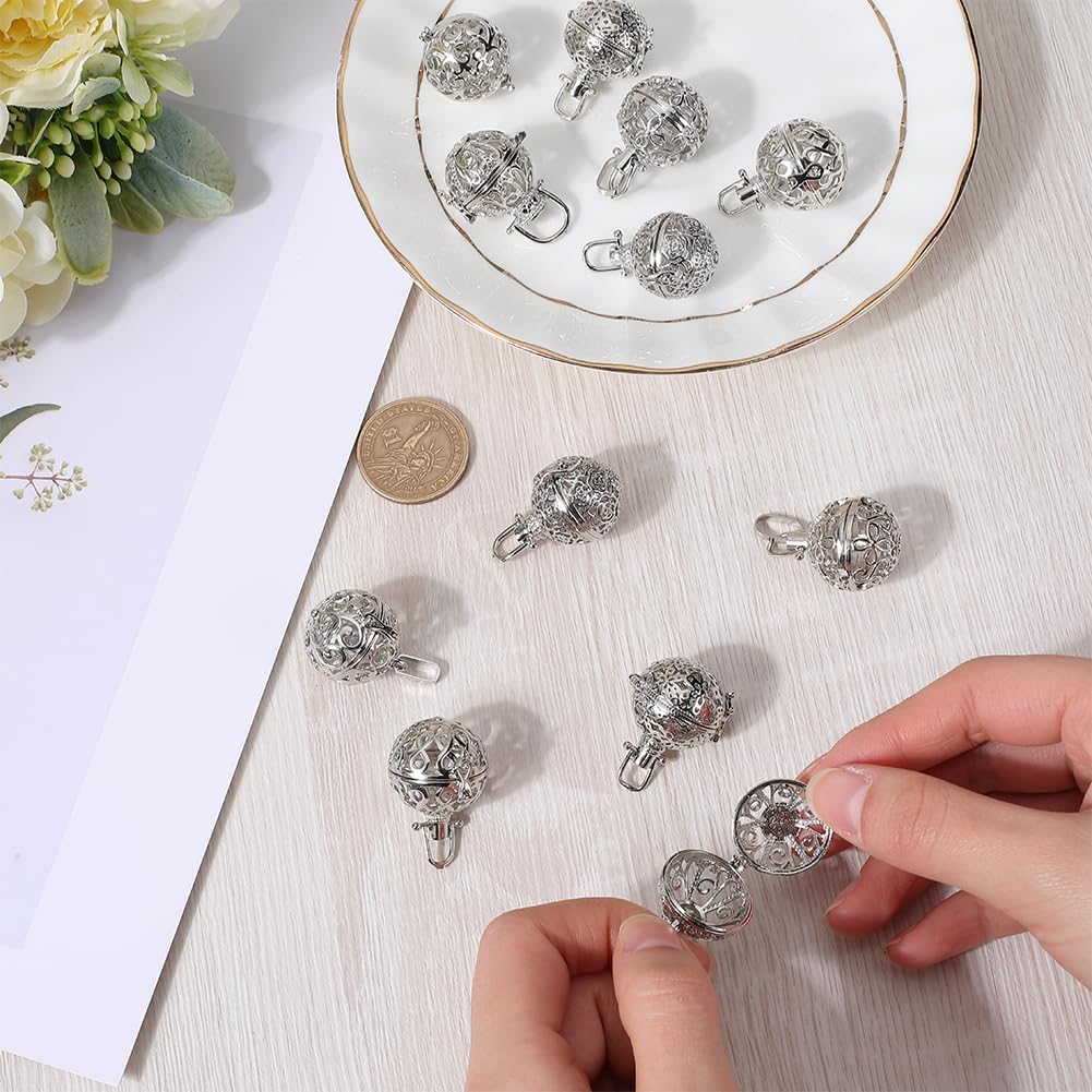 SUNNYCLUE 12Pcs Locket Charms Cage Charms Stone Holder Charm Cage Pendants Diffuser Locket Pendants Metal Crystal Holders Openable Stone Holders for Jewelry Making Charms Women Adults DIY Necklaces