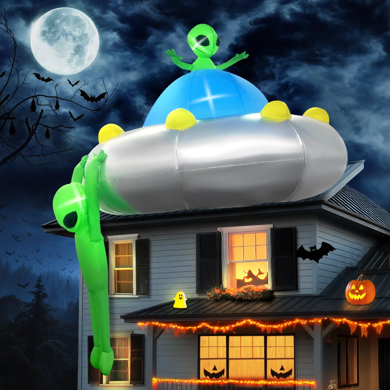 Décoration Gonflable Halloween 5 Pieds (environ 1,5 M) - Fantôme Citrouille, éclairage LED Intégré, Résistant Aux Intempéries - Pour Jardin, Cour, Intérieur - 10