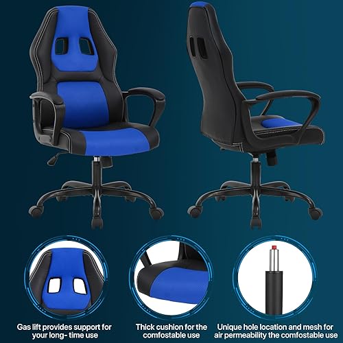 Miniatura 6 de Silla de oficina para videojuegos, silla ergonómica para jugadores, silla ejecutiva de piel sintética con soporte lumbar, respaldo alto, silla de