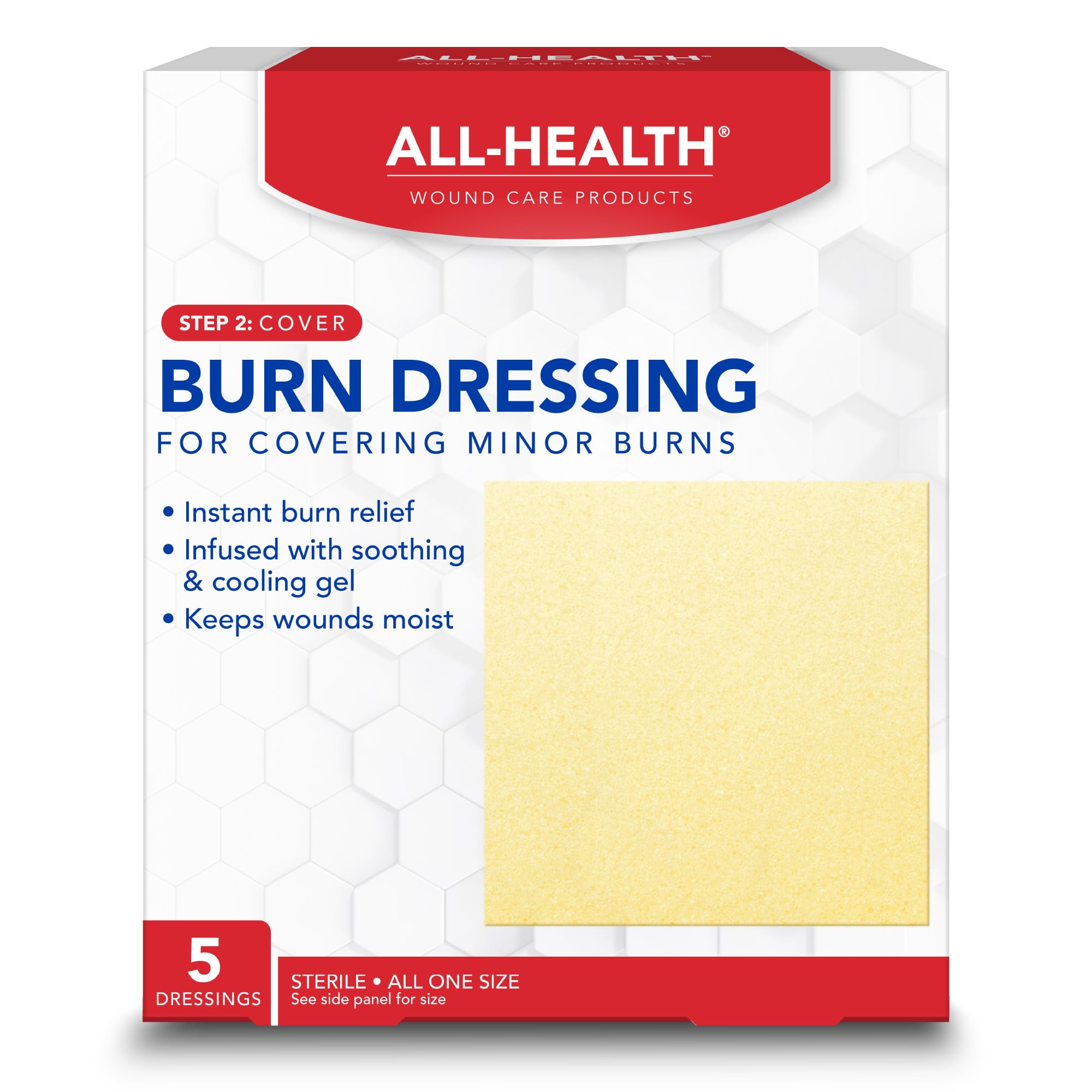 All Health Burn Dressing for Burn Relief, 5 ct | ROOSIN Technology for Instant Relief from Minor Burns and Sunburns – Compact for Home and Travel