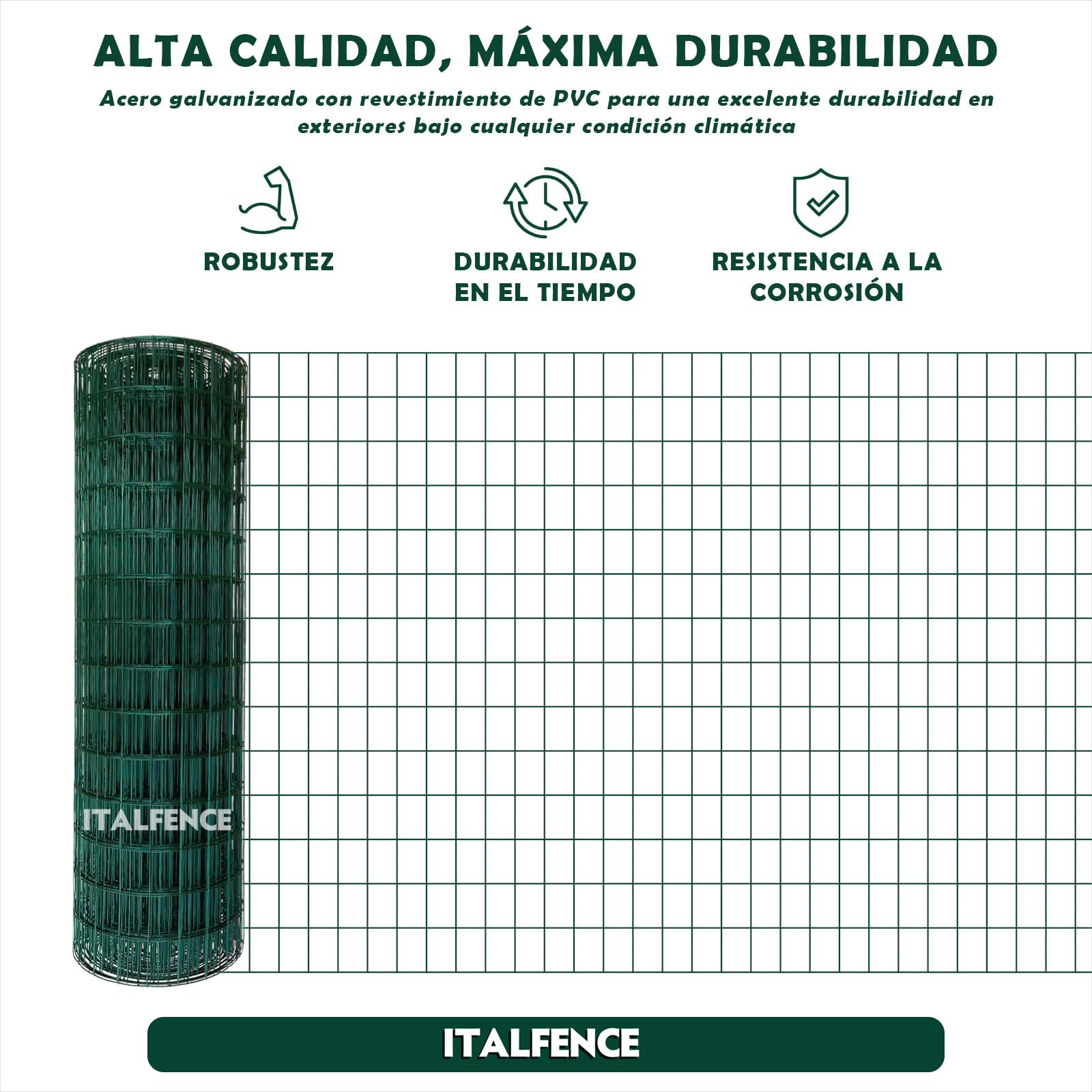 Malla electrosoldada Ø2,30mm, galvanizada y plastificada, 25m [175cm]
