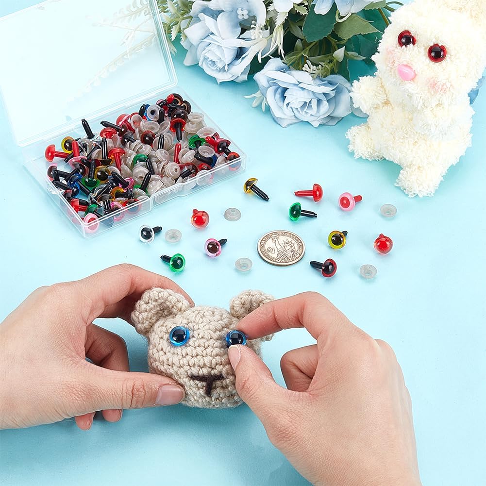 PH PandaHall 80pcs 8 Colors 3D Safety Eyes, 10mm Crochet Eyes Resin Amigurumi Eyes Stuffed Animal Eyes Craft Eyes with Washers Red Eyes for Puppet Bear Teddy Bunny Cat Plush Animals Crafts Making