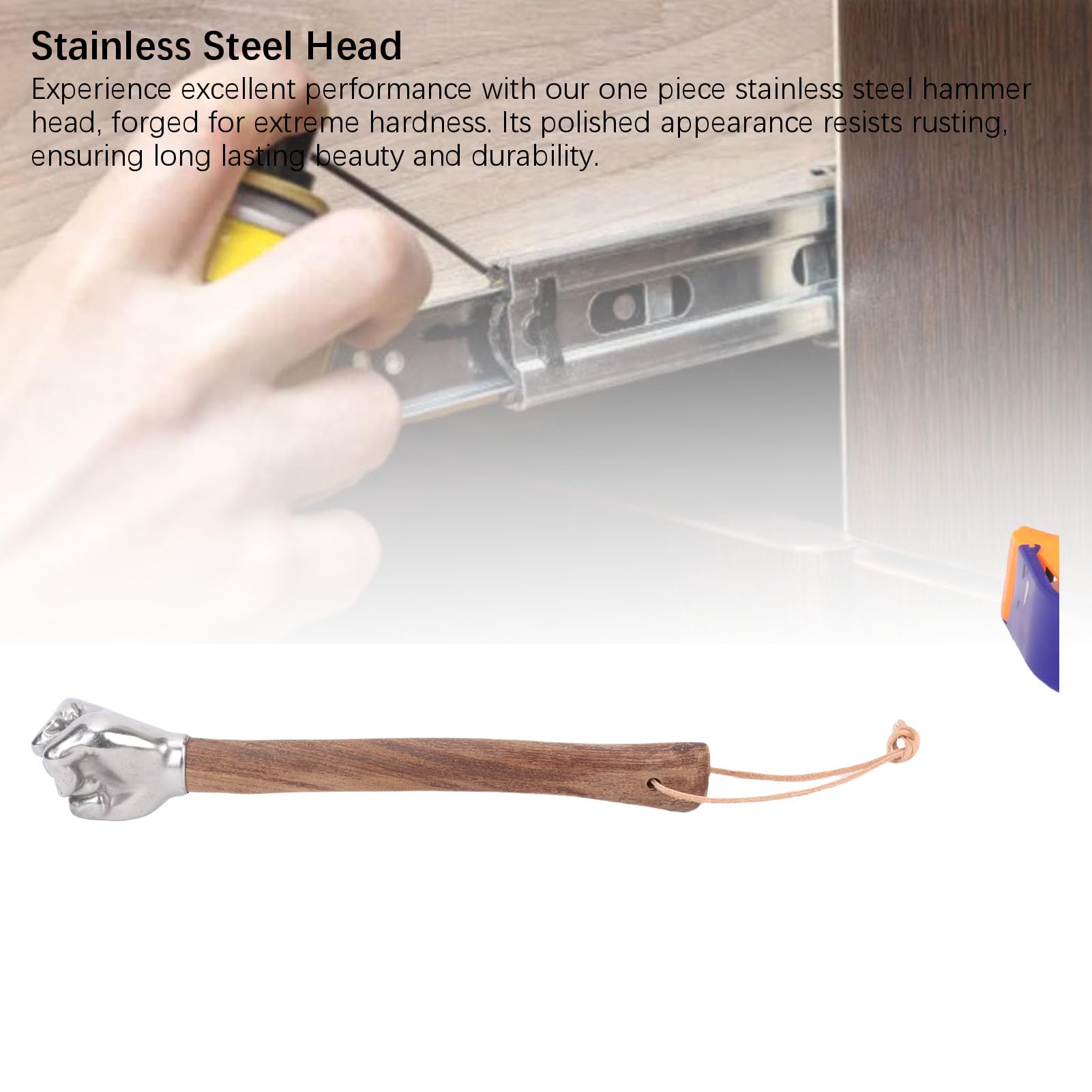 Dpofirs Hammer de Puño Decorativo, Martillo de Forma de Puño de Acero Inoxidable, Herramientas de Hardware de Herramientas Manuales Adecuadas, para Tareas de Luz de Uso de Emergencia (Cabeza de puño)