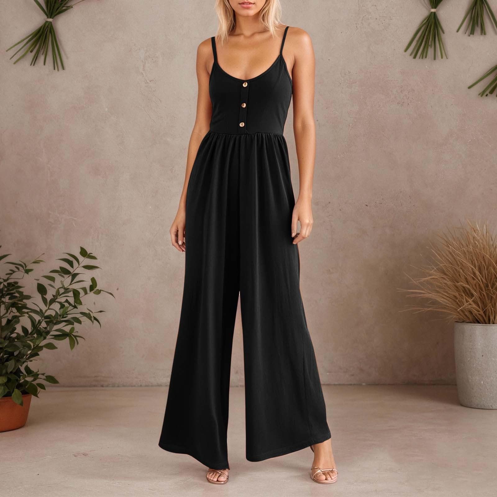 Combinaisons Et Combishorts Femme -Combinaison Été décontractée jambes larges sans manches pantalon évasé tenue d'été d'automne confortable élégante porter au quotidien