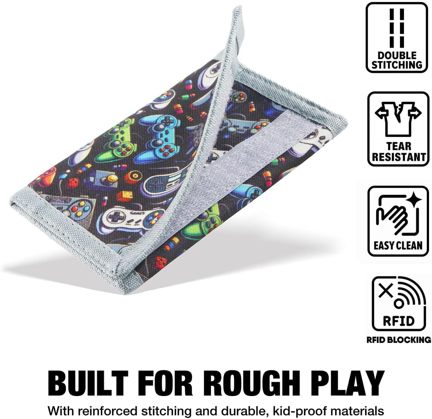 Kids Wallet for Boys with Lanyard, Little Boys Wallet for Kids Ages 4-5-6-7-8-9-10-12, Game Gamer Gaming Youth Wallets with Strap, Tri Fold Child Childrens Neck Wallets for Birthday Christmas Gift