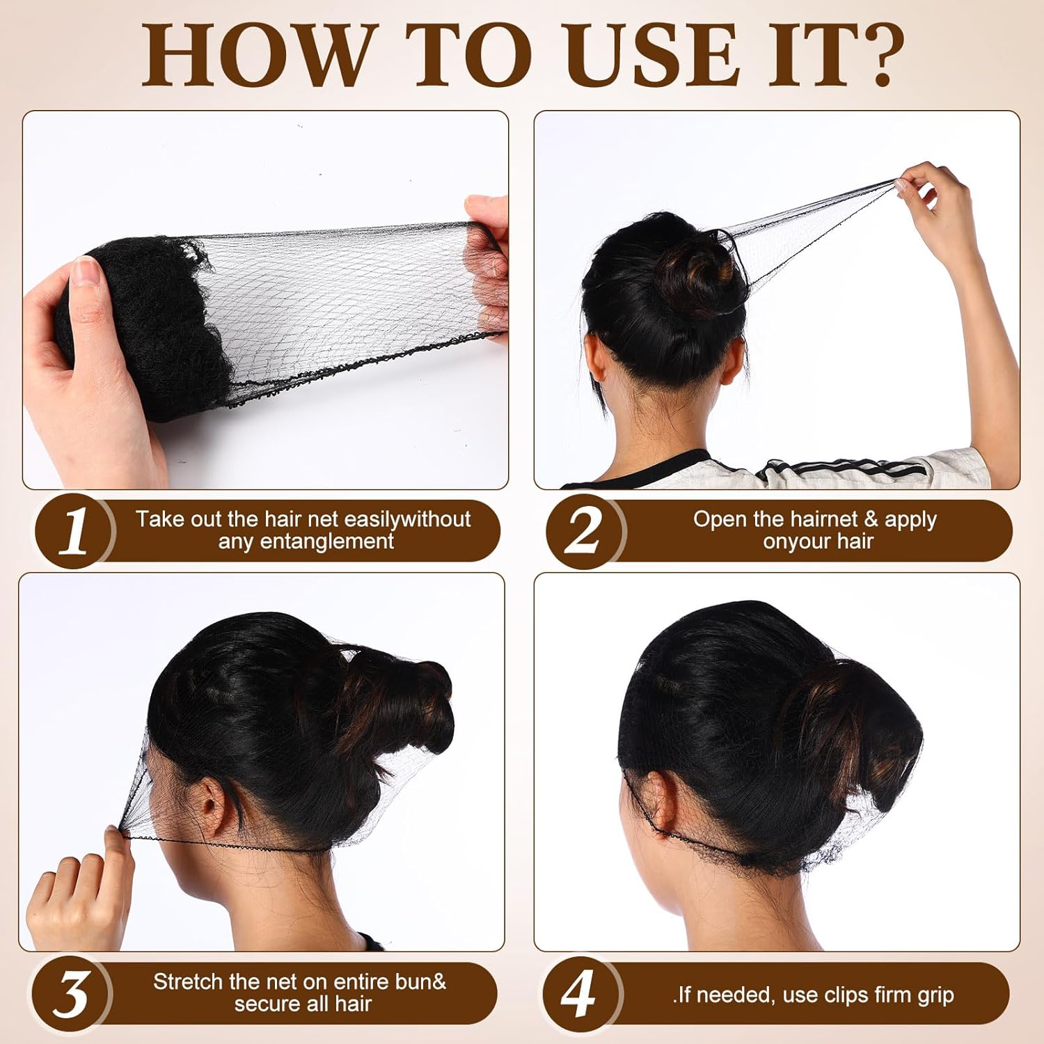 720 Pcs Hair Nets 24 Inches Bulk Hair Nets for Women - Invisible Elastic Mesh for Food Service, Ballet Bun, Sleeping, Women and Wig, Black