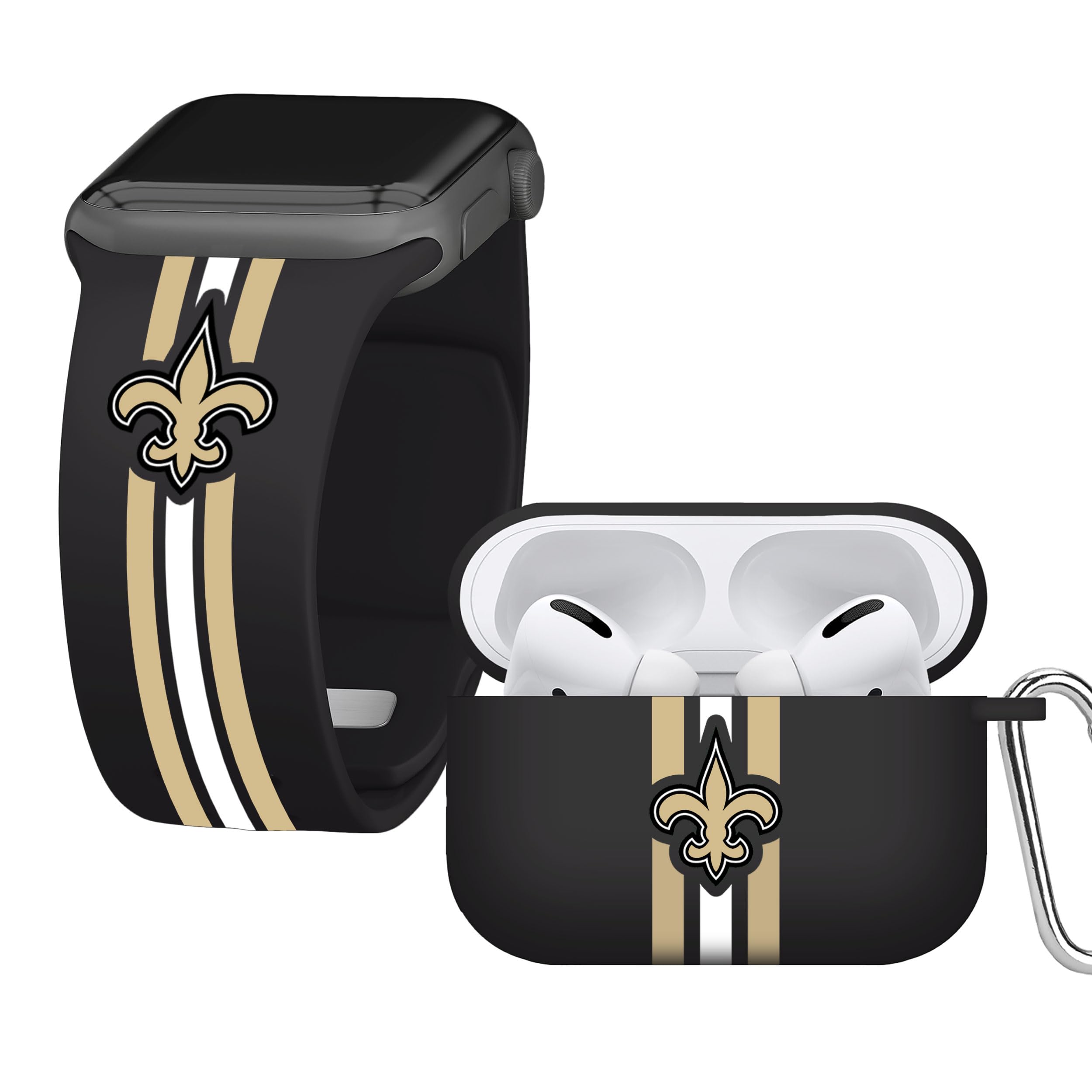 Game Time New Orleans Saints HD Combo Package Compatible with Apple Watch and AirPods Pro (38/40/41mm Long)