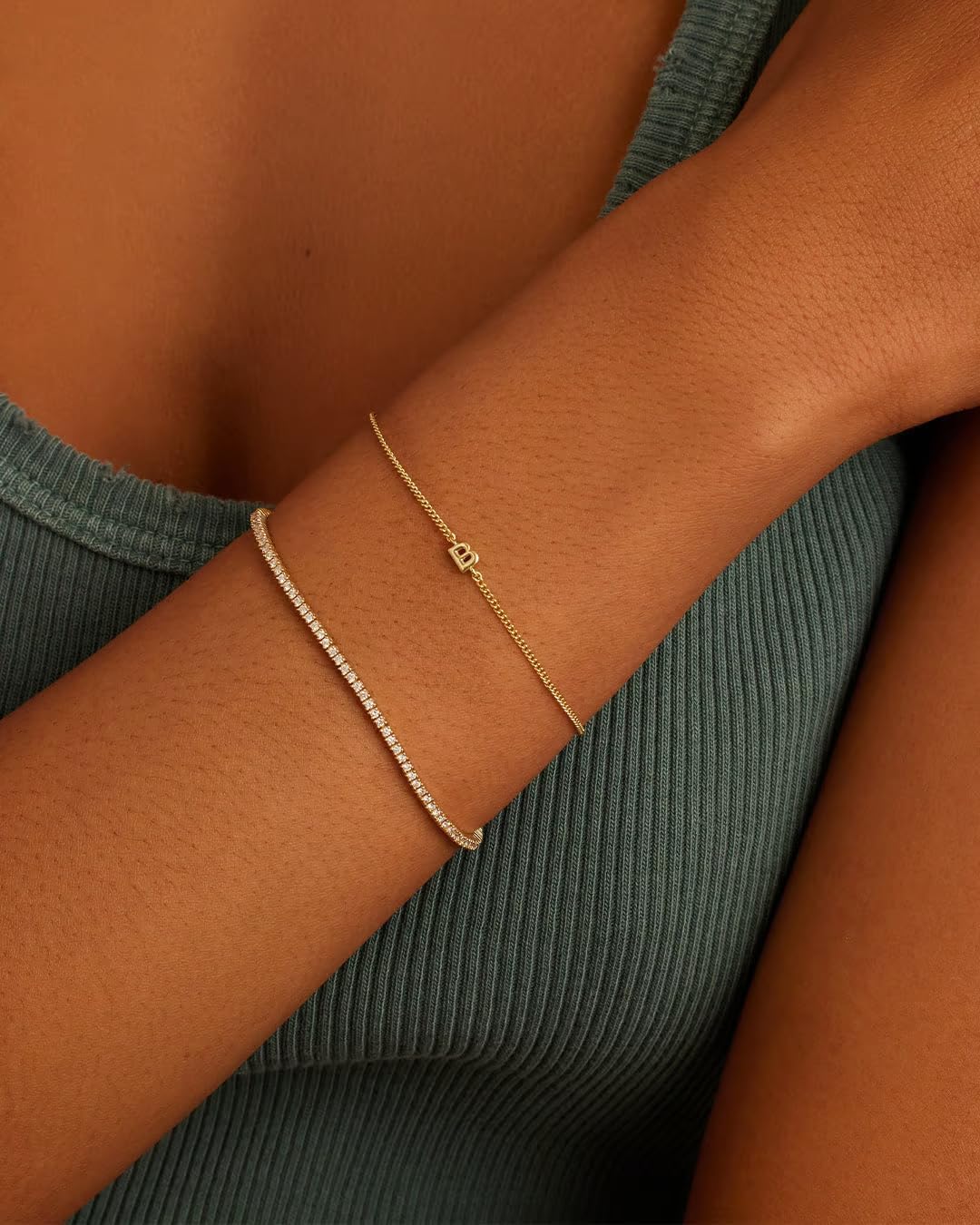 gorjana - Wilder Mini Alphabet Bracelet 6"-7" - 18k Gold or Silver Plated Finish - Personalized Bracelet - Spring Ring Closure - Wearing Stylish Link Bracelet - Timeless and Versatile