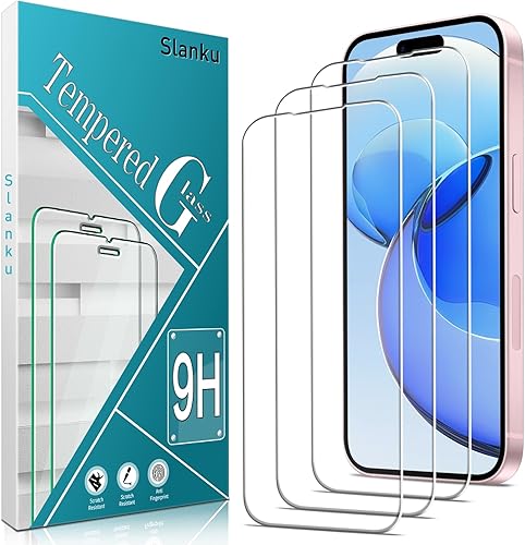 Slanku Paquete de 3 Protector de pantalla para iPhone 15, película de vidrio templado, sin burbujas, antiarañazos, compatible con fundas, fácil de