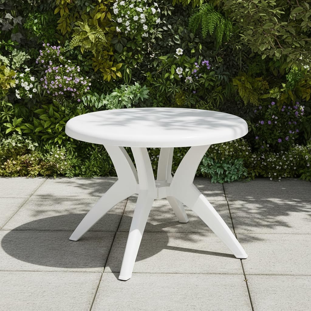 Supreme Marina 4 Seater Plastic Dining Table | Round Plastic Table for Home, Dining Room Set, Garden, Restaurant Indoor/Outdoor Use (Color:Milky White)-image-44