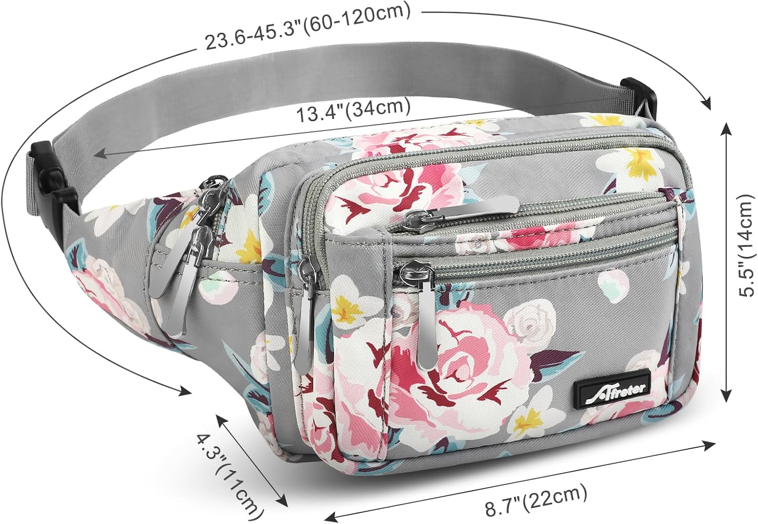 Waist Pack Bag Fanny Pack for Men&Women Hip Bum Bag with Adjustable Strap for Outdoors Workout Traveling Casual Running Hiking Cycling (New Grey Flowers) - Image 5