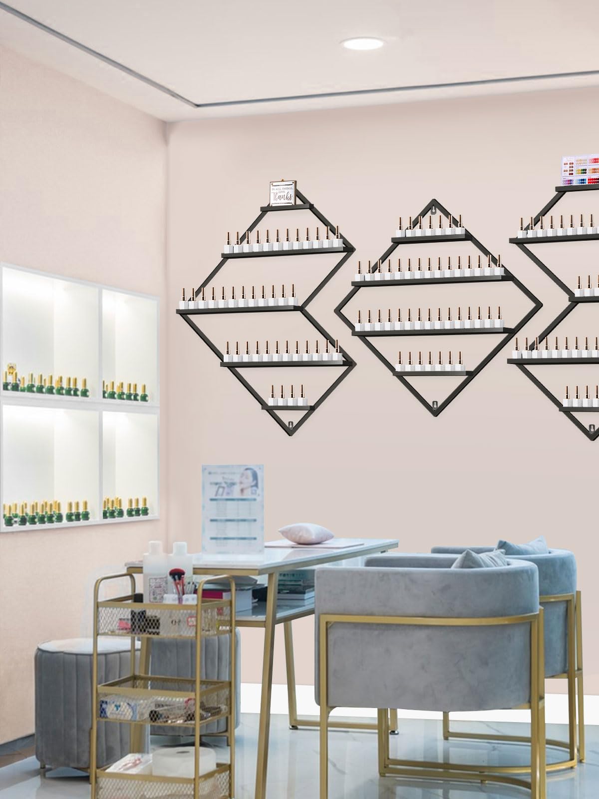 3 Pezzi Scaffali per Smalto da Parete in Metallo, Kalolary Nero Espositore Vetrine per Cosmetici Rossetto Profumo Mensola a Muro Organizzatori di Oli Essenziali per la Casa Spa Nail Salon Negozio
