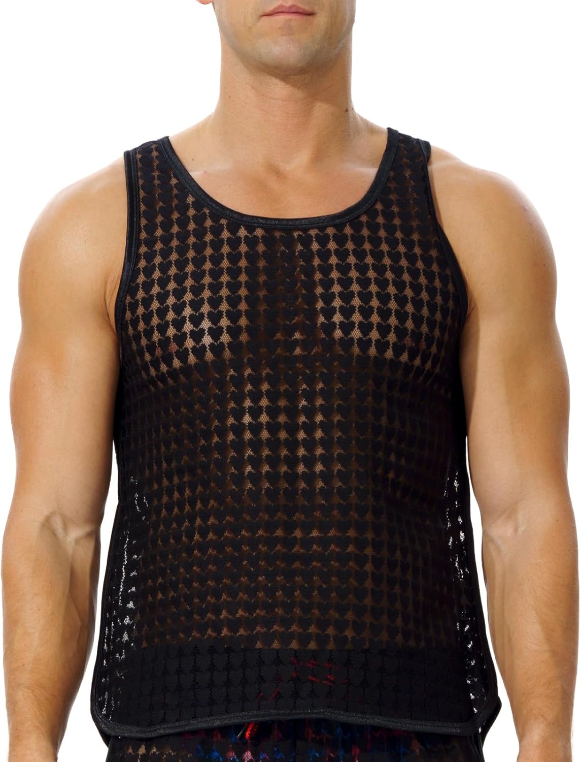 Mens See Through Sleeveless Shirt Mesh Tank Top for Men Crew Neck Fishnet Fitted Muscle Shirt Clubwear