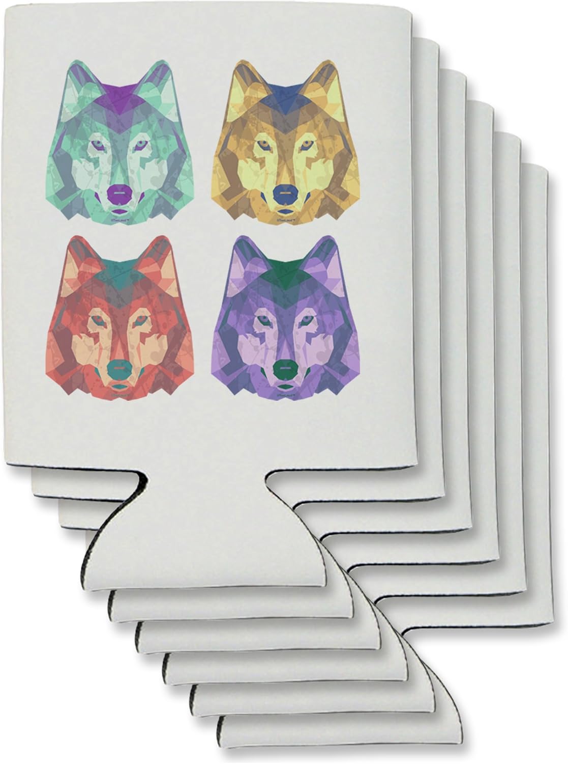 TooLoud Geometric Wolf Head Pop Art Can/Bottle Insulator Coolers - 6 Pieces
