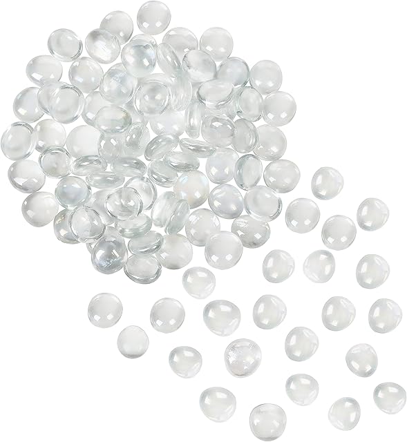 Belle Vous Clear Glass Pebbles - 2.25kg / 5lbs 18mm Flat Marble Bead Gemstones - Decorative Gems for Weddings/Party Table Scatter, Centrepiece Vase Filler Stones and Aquarium Décor