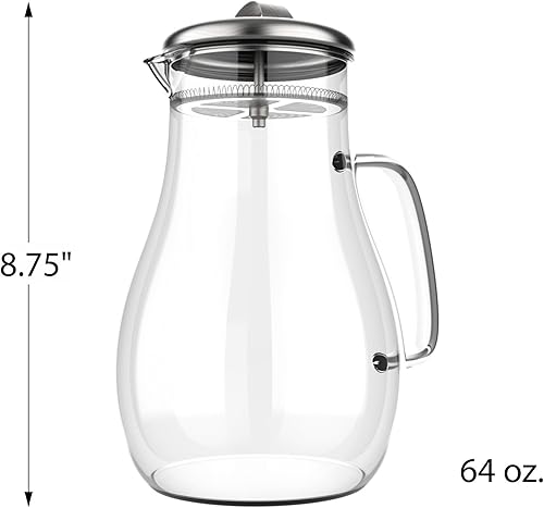 Miniatura 8 de Classic Cuisine Pitcher Jarra de vidrio con filtro de acero inoxidable lid-heat resistente a 300F, Transparente