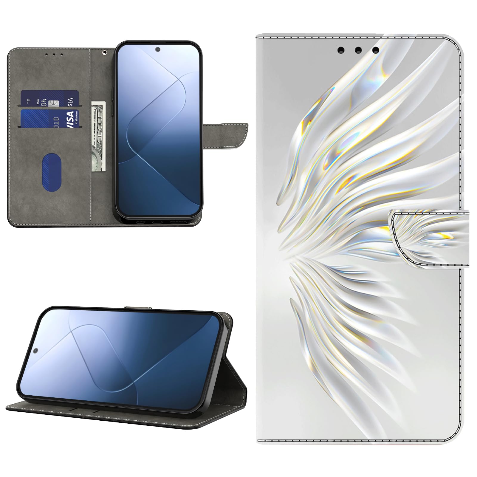 BOLELAW Hülle für Samsung Galaxy A21S mit [Magnetverschluss] [Standfunktion] [Kartenfächern] PU Leder Stoßfeste Handyhülle Galaxy A21S Smart Wallet Case, Kristall Flügel