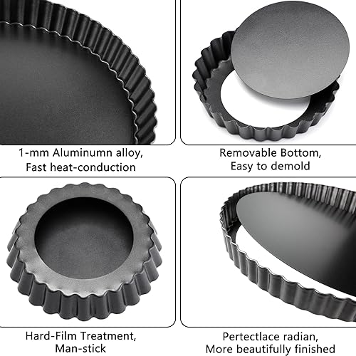 Miniatura 3 de Tart Pan - Juego de 6 moldes para tartas con parte inferior extraíble, antiadherente, de acero al carbono, mini sartenes para hornear (juego de 6)