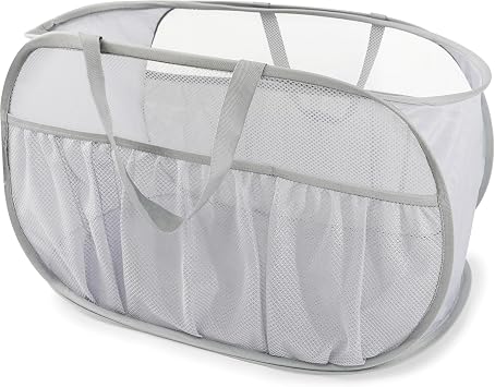 Collapsible Laundry Baskets, Upgrade Pop Up Laundry Hamper with Convenient Bags, Foldable Laundry Basket Mesh Light Weight, Easy to Carry Clothes Hampers for Laundry, Dorm, Toys, Travel Grey