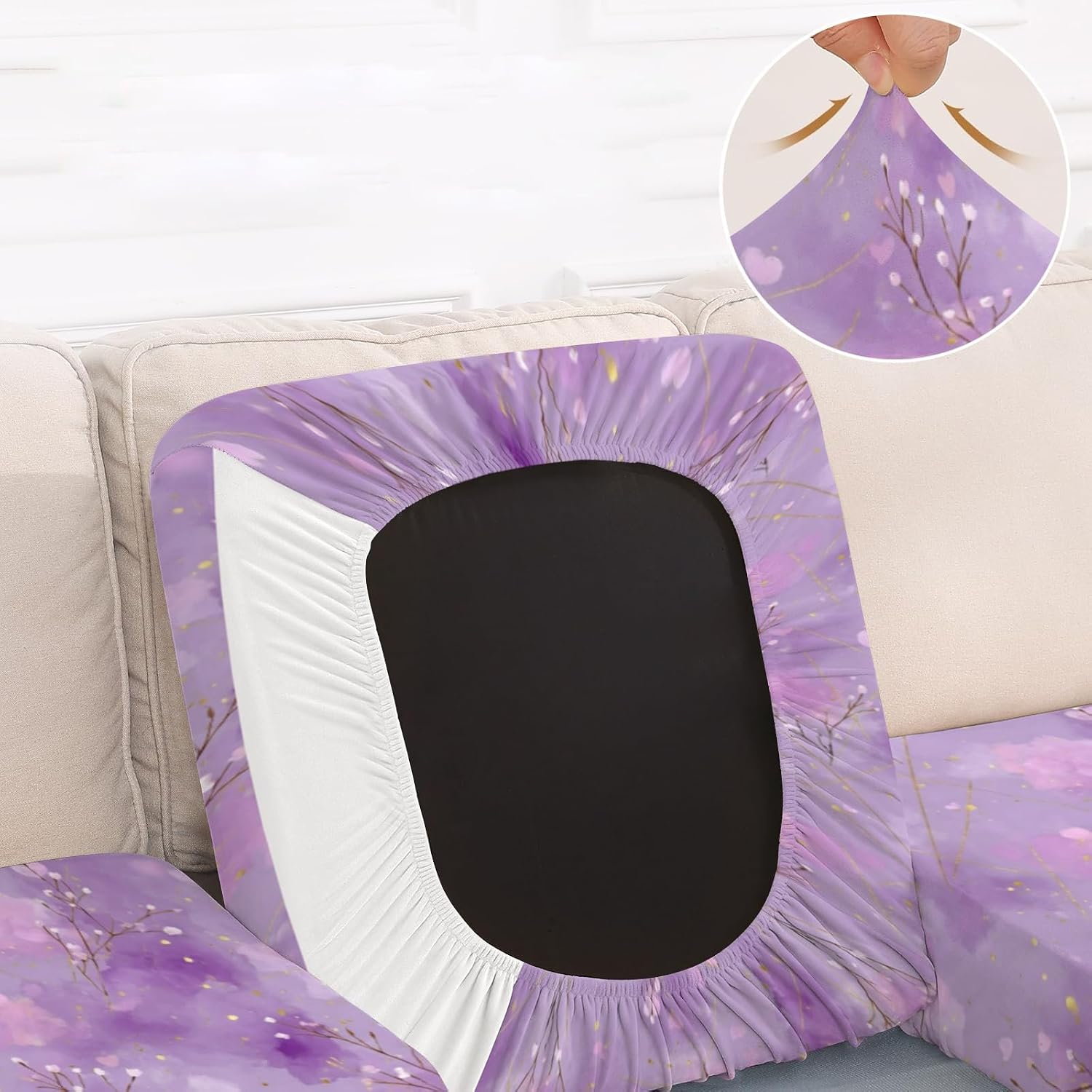 Lavender Hearts Purple Loveseat Covers Couch Covers for 2 Cushion Couch, 2-Piece Stretch Sofa Slipcovers Anti-Slip Washable Furniture Protectors for Dogs Pets