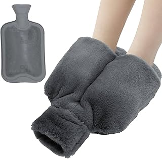 Saco de água quente para pés, 2 L aquecedor de pés sem eletricidade, com capa de pelúcia macia, para inverno, mulheres, homens, 36 x 32 cm (cinzento)