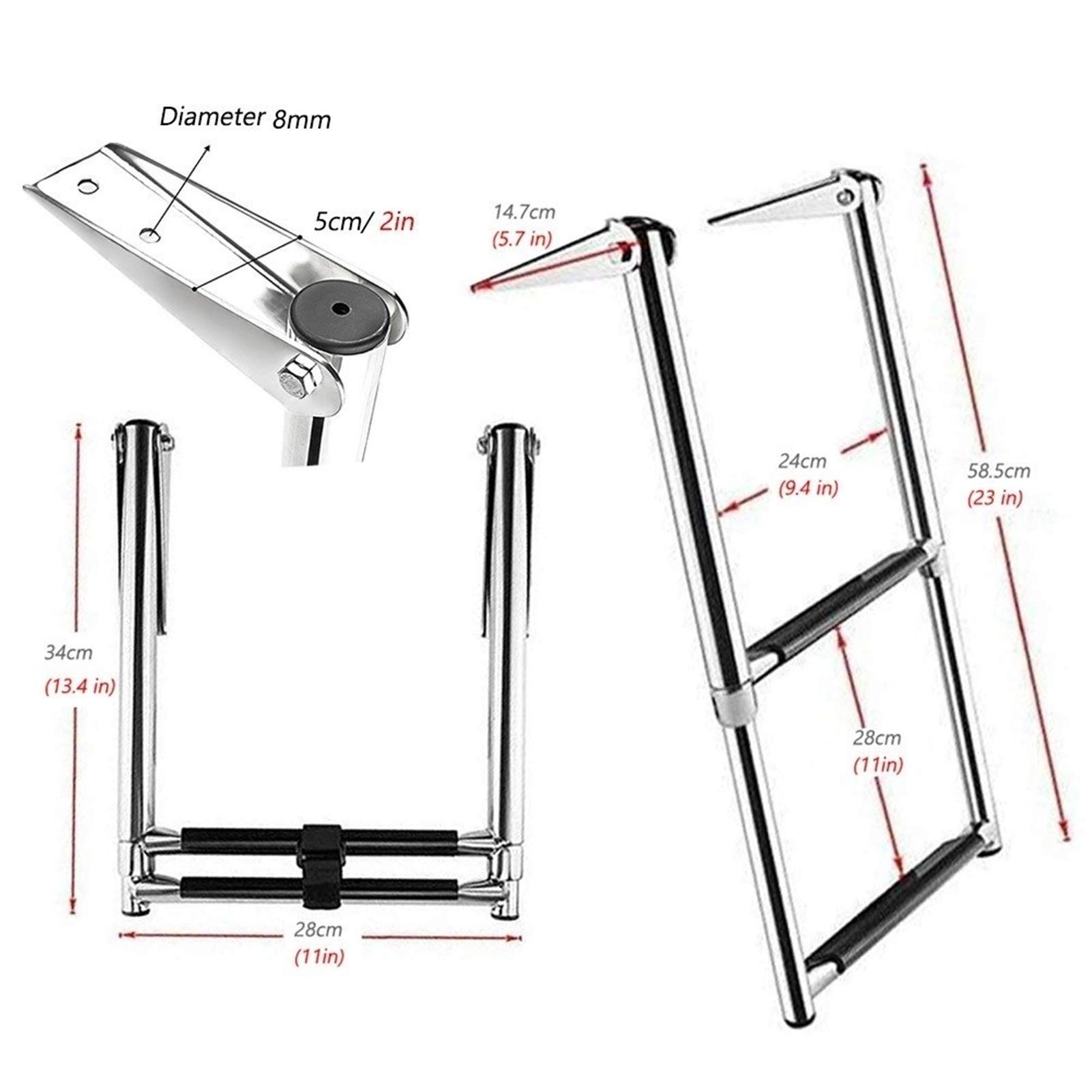 Scaletta pieghevole con piattaforma antiscivolo, in acciaio inox, scale telescopiche per pontile, pontone, yacht marino e barca da pesca