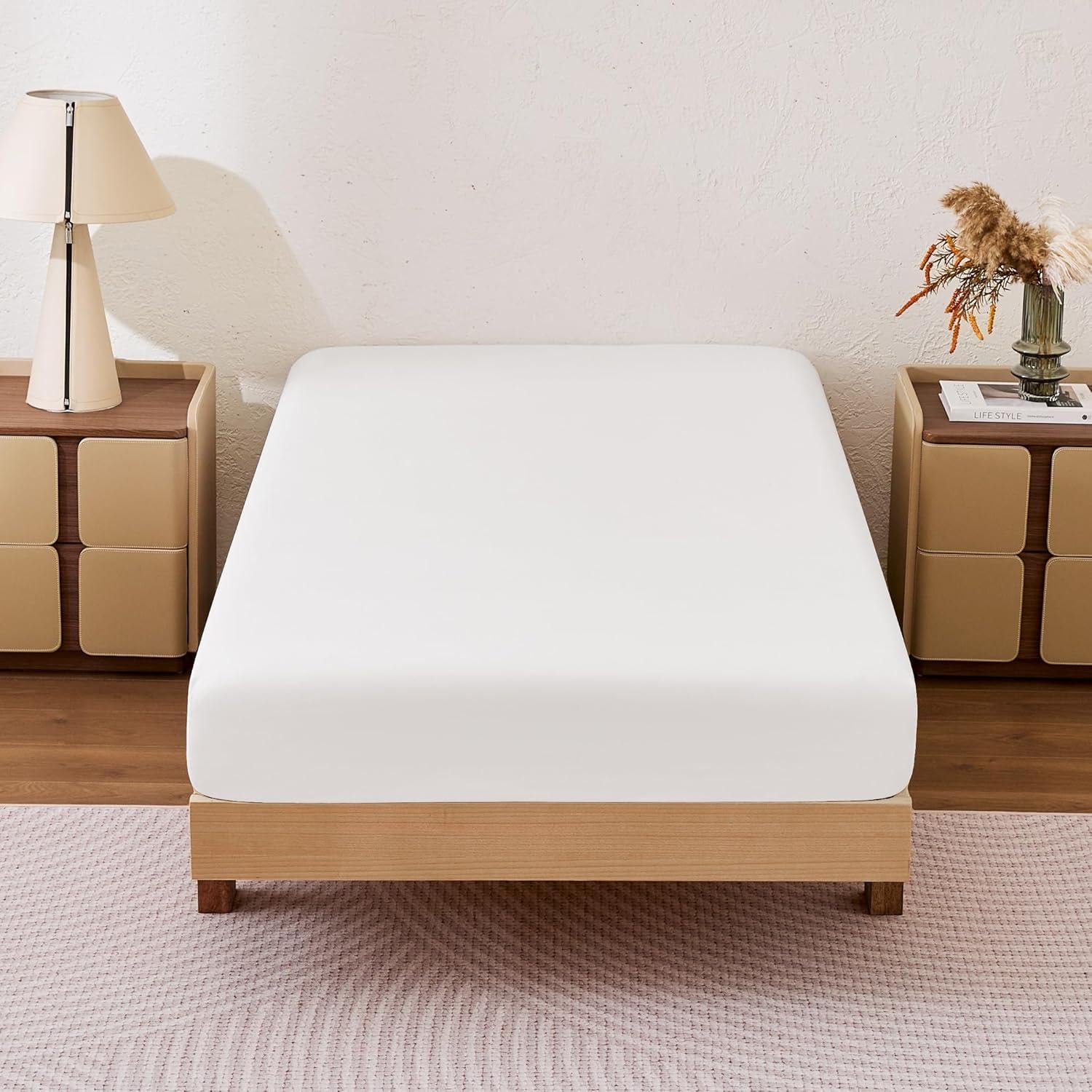 VC-B8 Bamboo Fitted Sheet White 90 x 200 x 35 cm