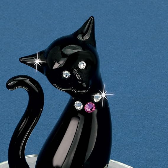 Glass Baron Spoiled Cat Lives Here Glass Figurine, Hand Blown & Sculpted with Austrian Crystal Accents, Beveled Mirror Base, Collectible Ornament for Home Decor Table Centerpiece
