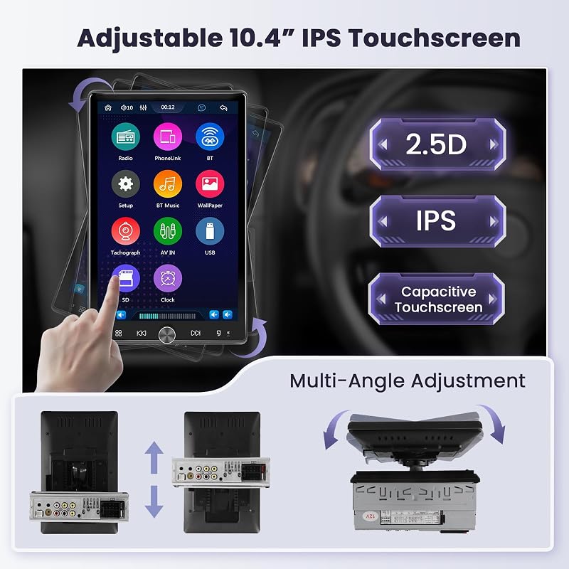 Hikity 10,4" Autórádió CarPlay Android Bluetooth Forgó Kijelző USB AUX