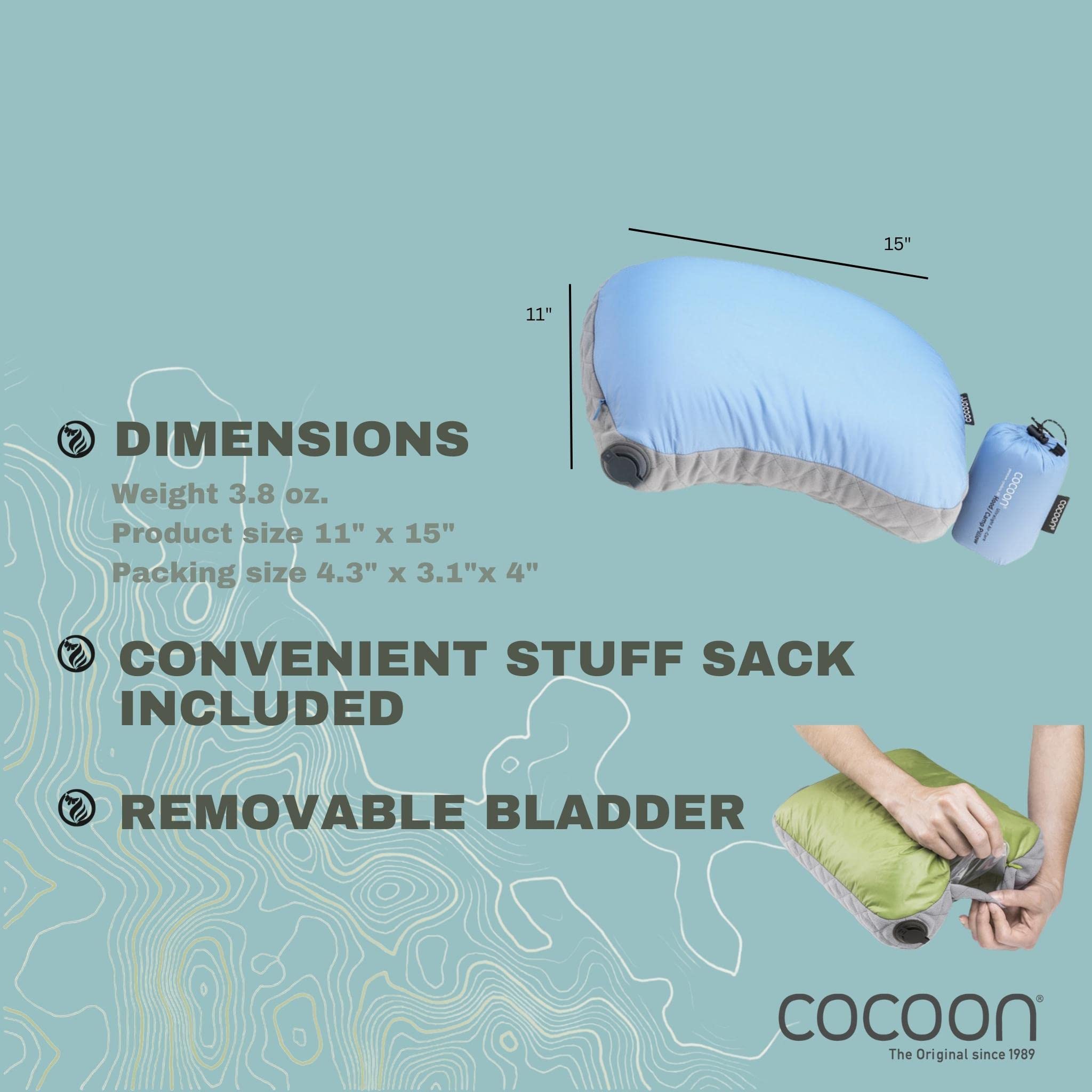 COCOON Air Core Hood/Camp Pillow, Light-Blue/Grey