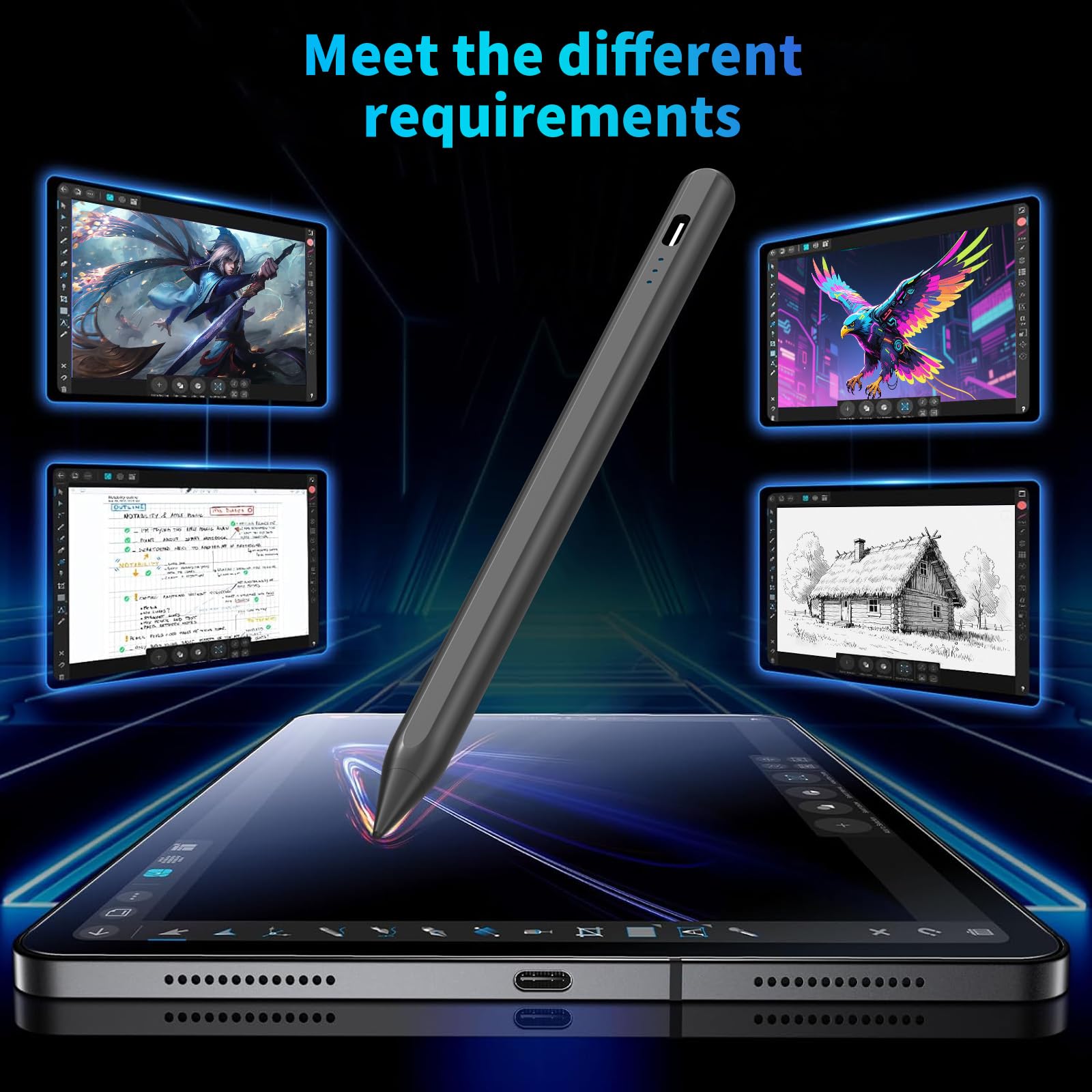 AMZBOSS Stylet pour Apple iPad 2018-2025, Pencil Charge Rapide, Reject de Paume, Détection d'inclinaison, Compatible iPad A16/10/9/8/7/6,Pro 11/12.9,Air 3/4/5/M2/M3,Mini 5/6 (Noir)