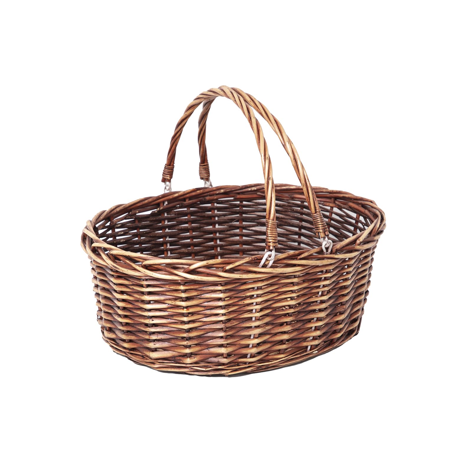 JJSQ Picknickkorb aus Weidengeflecht mit klappbaren Griffen, geflochtene Weidenkörbe zur Aufbewahrung, Garten, Ernte, Ostern, leerer Geschenkkorb, braun, groß 43,2 x 33 x 17,8 cm