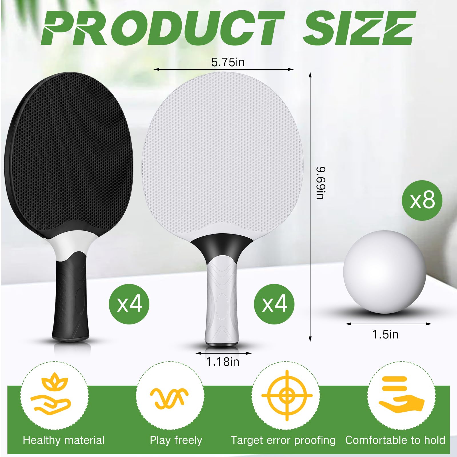 Junkin 8 Pieces Table Tennis Paddles Kit Professional Rackets Set Portable Composite Rubber Table Tennis Racquets with 8 Balls for Indoor and Outdoor