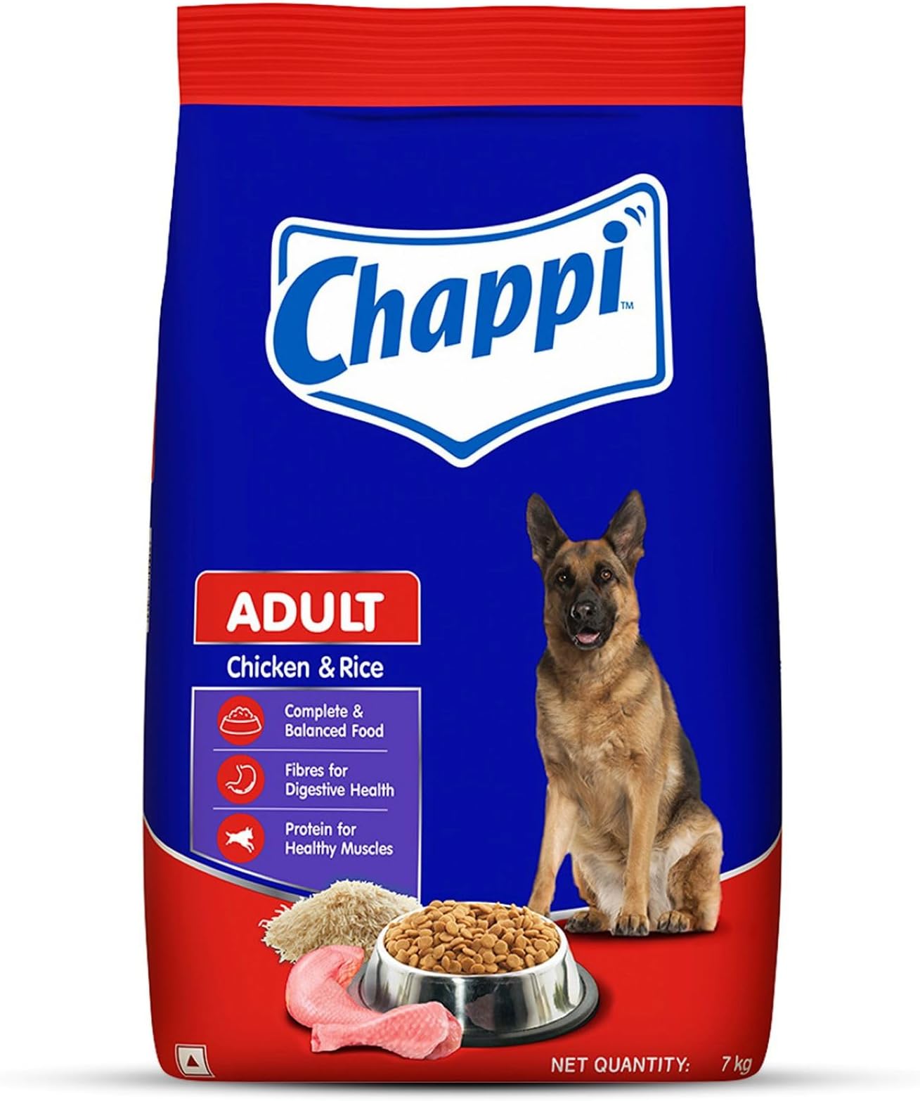Chappi Adult (1+ Years) Dry Dog Food, Chicken & Rice, 7 kg, Complete and Balanced Food for Adult Dogs