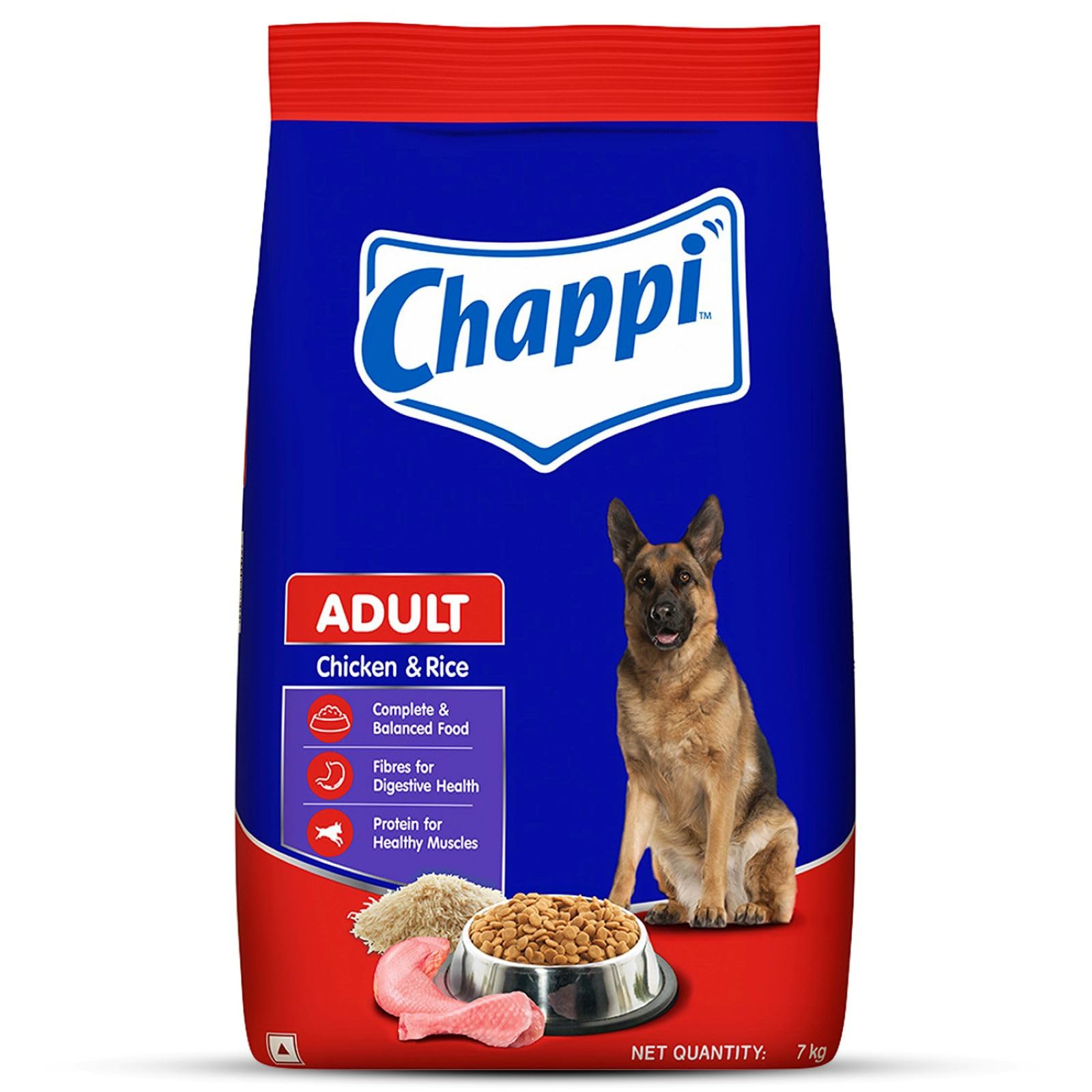 Chappi Adult (1+ Years) Dry Dog Food, Chicken & Rice, 7 kg, Complete and Balanced Food for Adult Dogs