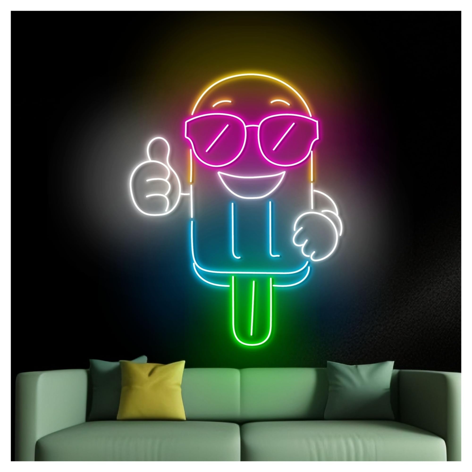 Luces de neón Letrero De Neón Paleta, Helado, Gafas Sol, Luz LED, Decoración Pared Para Escaparate,entrada Comercial, 53cm