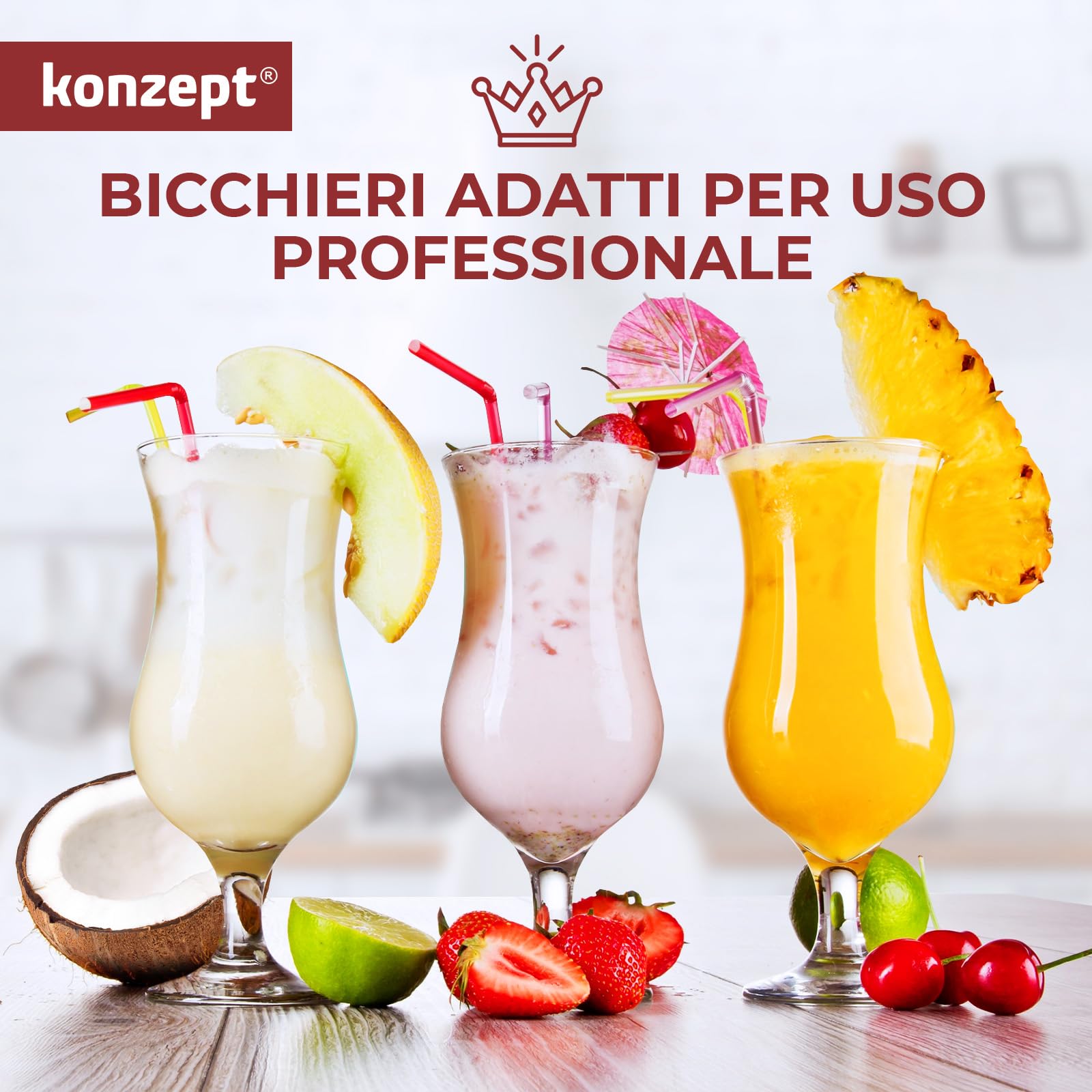 Konzept 11 - Set di 6 bicchieri da cocktail da 460 ml – bicchieri trasparenti da caffè ghiacciato, frappè e bicchieri da long drink – ideali per birra, gelato e coctails