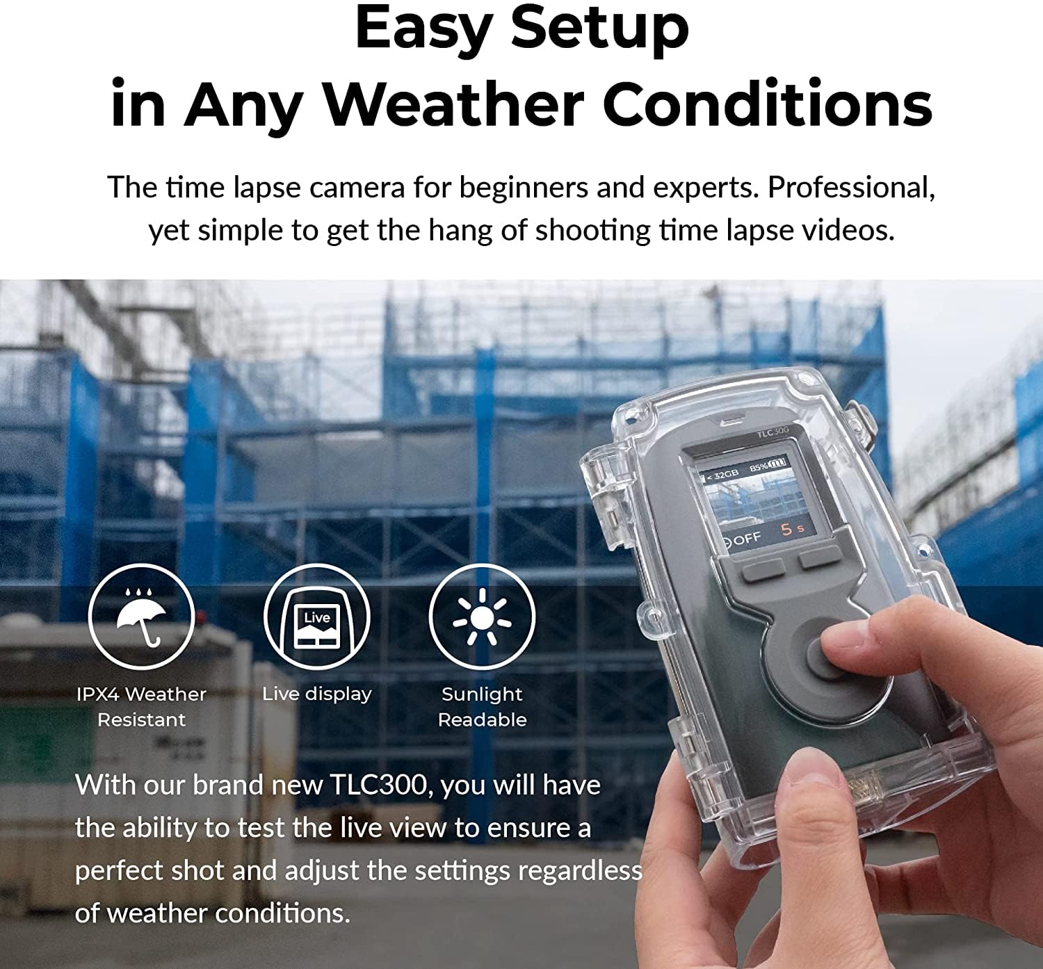 Brinno BCC300-M Vidéo Timelapse Caméra TLC300 1080P FHD HDR Écran LCD IPS Boîtier IPX4 Support Mural