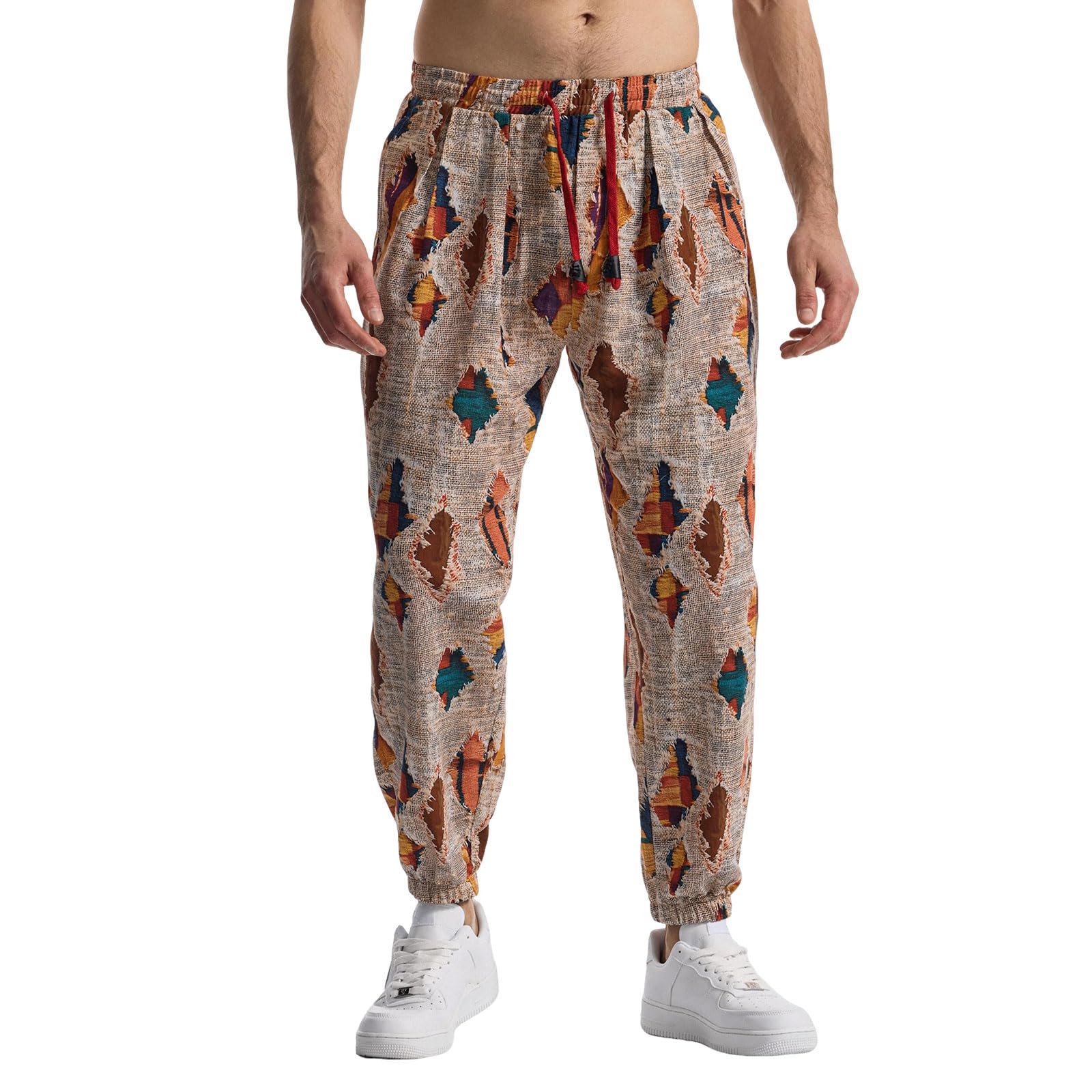 MakingDa Pantalon de survêtement en coton imprimé 3D pour homme - Taille élastique - Hippie Bloomers - Pantalon cargo pour la plage, la marche, la course à pied, le jogging