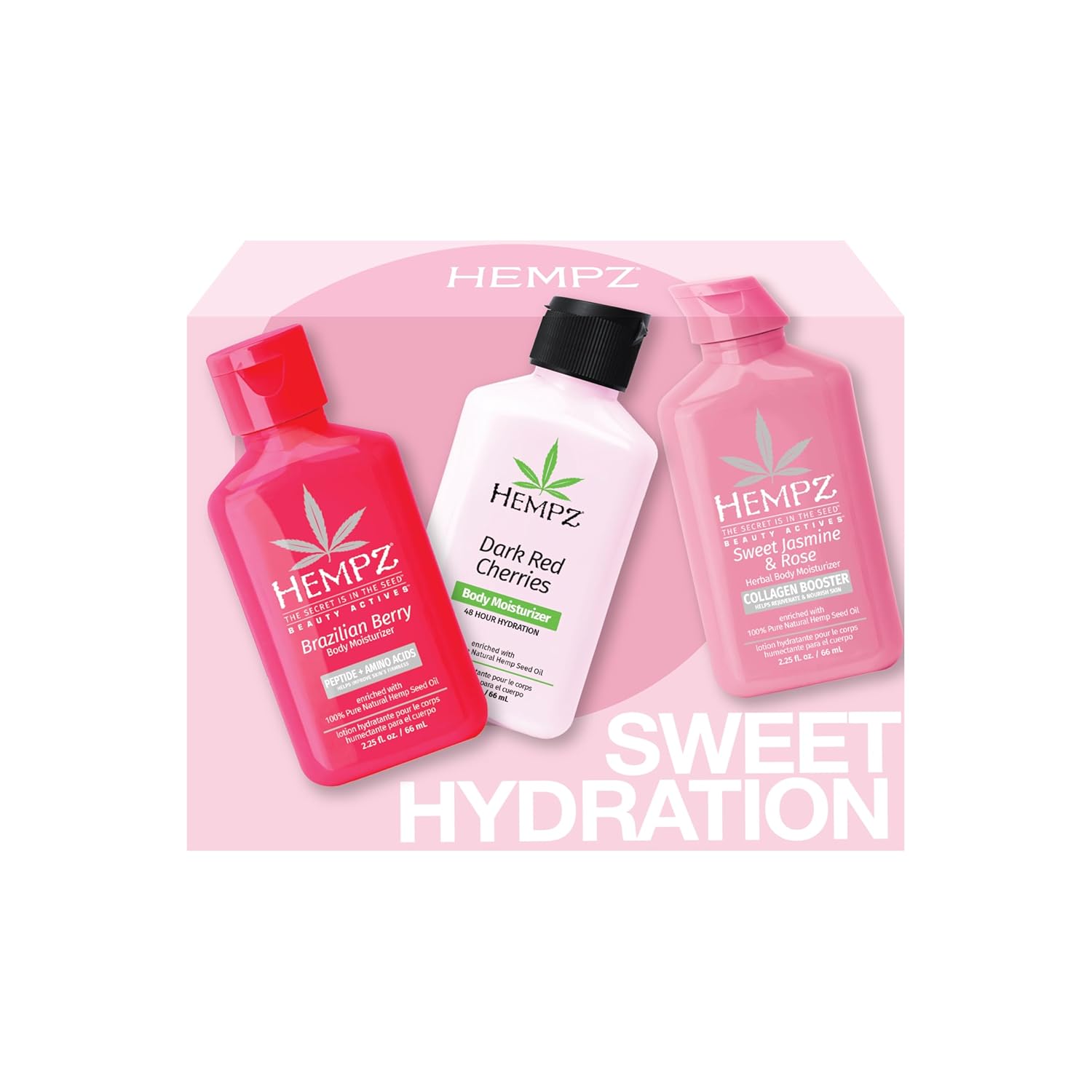 Hempz Pretty & Pink Mini Lotion Set, Sweet Hydration Moisturizer 3 Pack Kit, 2.25 oz