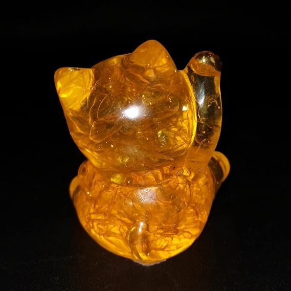 Yellow Crystal Lucky Cat Figurine Hand Carved Maneki Neko Money Cats Statue Feng Shui Decoration for Home Office Attract Good Luck Money Wealth with Gift Box