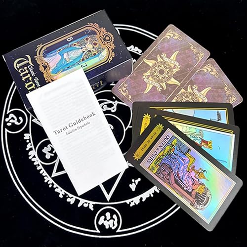 Miniatura 6 de Juego de cartas de tarot, 78 cartas de tarot para principiantes, tablero de cartas de tarot láser de superficie con libro de instrucciones en inglés
