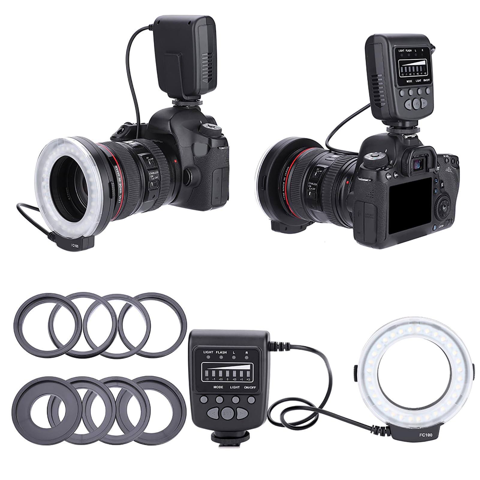 VBESTLIFE Kit Luce di Riempimento, FC-100 5000K 7 Livelli Kit di Illuminazione Fotografia Anello Luminoso per Richiede 4 Batterie AA (Non Incluse)