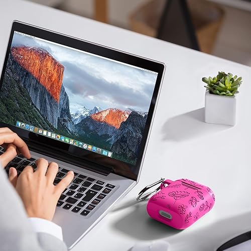 Miniatura 5 de Funda protectora de silicona para Airpods, con grabado de flores de silicona, funda protectora para Apple Airpod 21 con llavero para mujeres y niñas