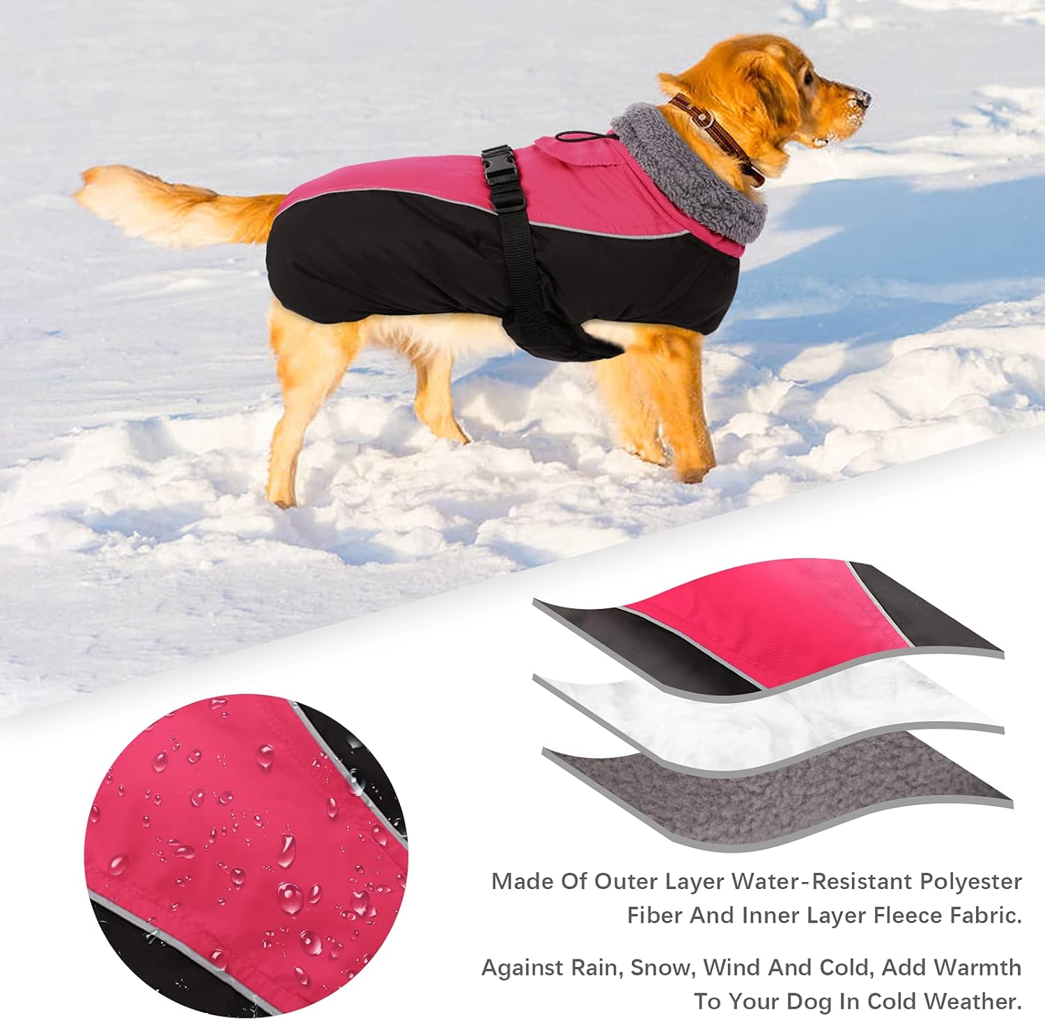 IDOMIK Dog Winter Coat, Reflective Waterproof Dog Jacket for Cold Weather, Warm Pet Coats for Small Medium Large Dogs, High Collar Doggy Fleece Snow Jacket, Winter Vest with Adjustable Buckle,XXL