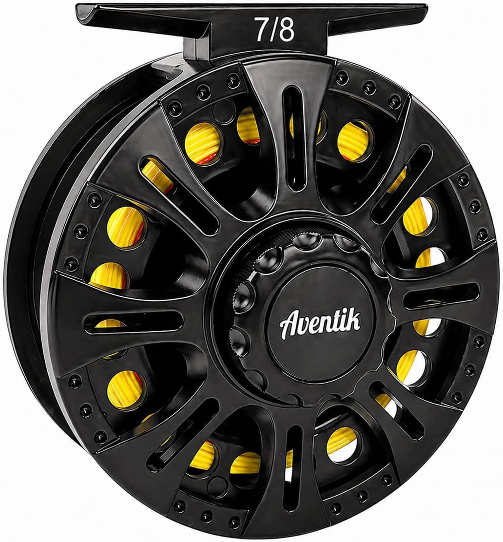 Aventik HVCE Graphite Fly Reel Center Drag System Classic III Graphite Large Arbor Sizes 3/4, 5/6, 7/8 Fly Fishing Reels