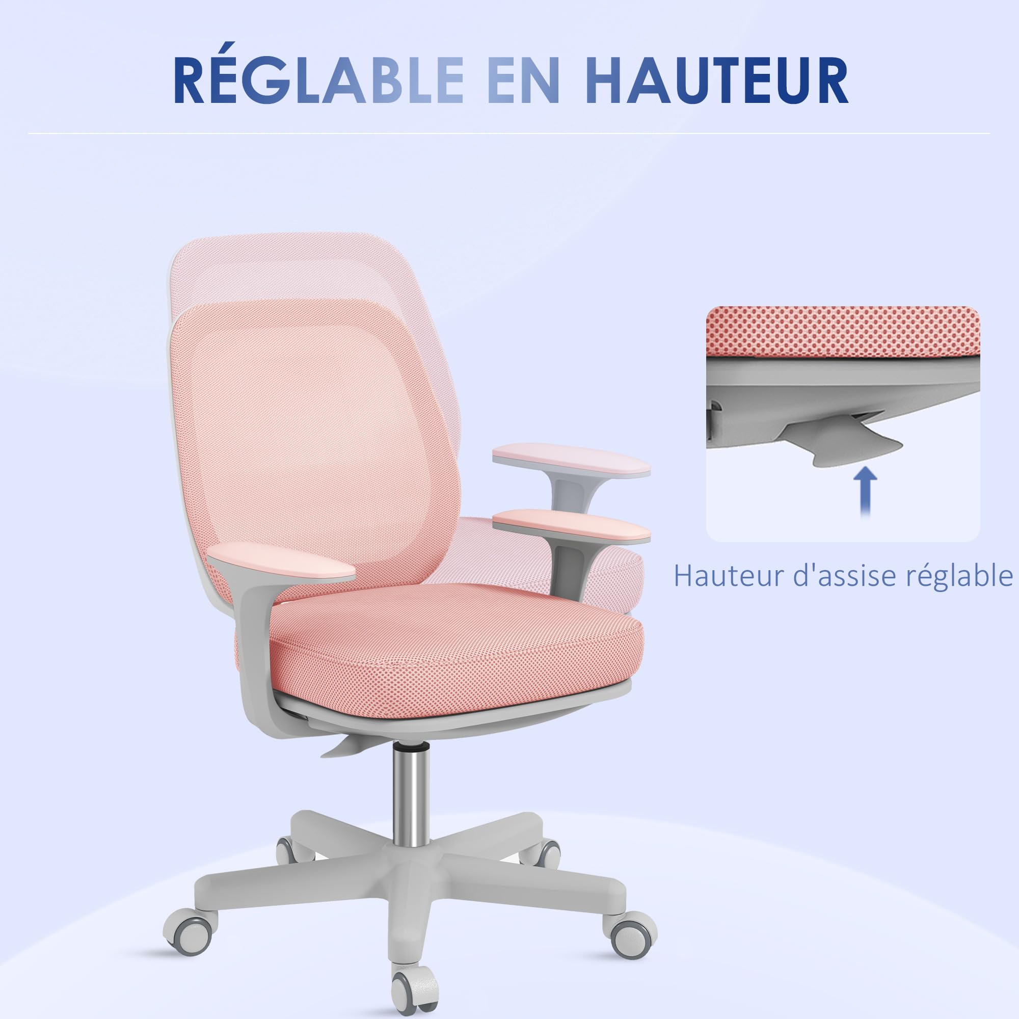 Vinsetto Fauteuil de Bureau, Hauteur Réglable, Dossier Moyen, Rose