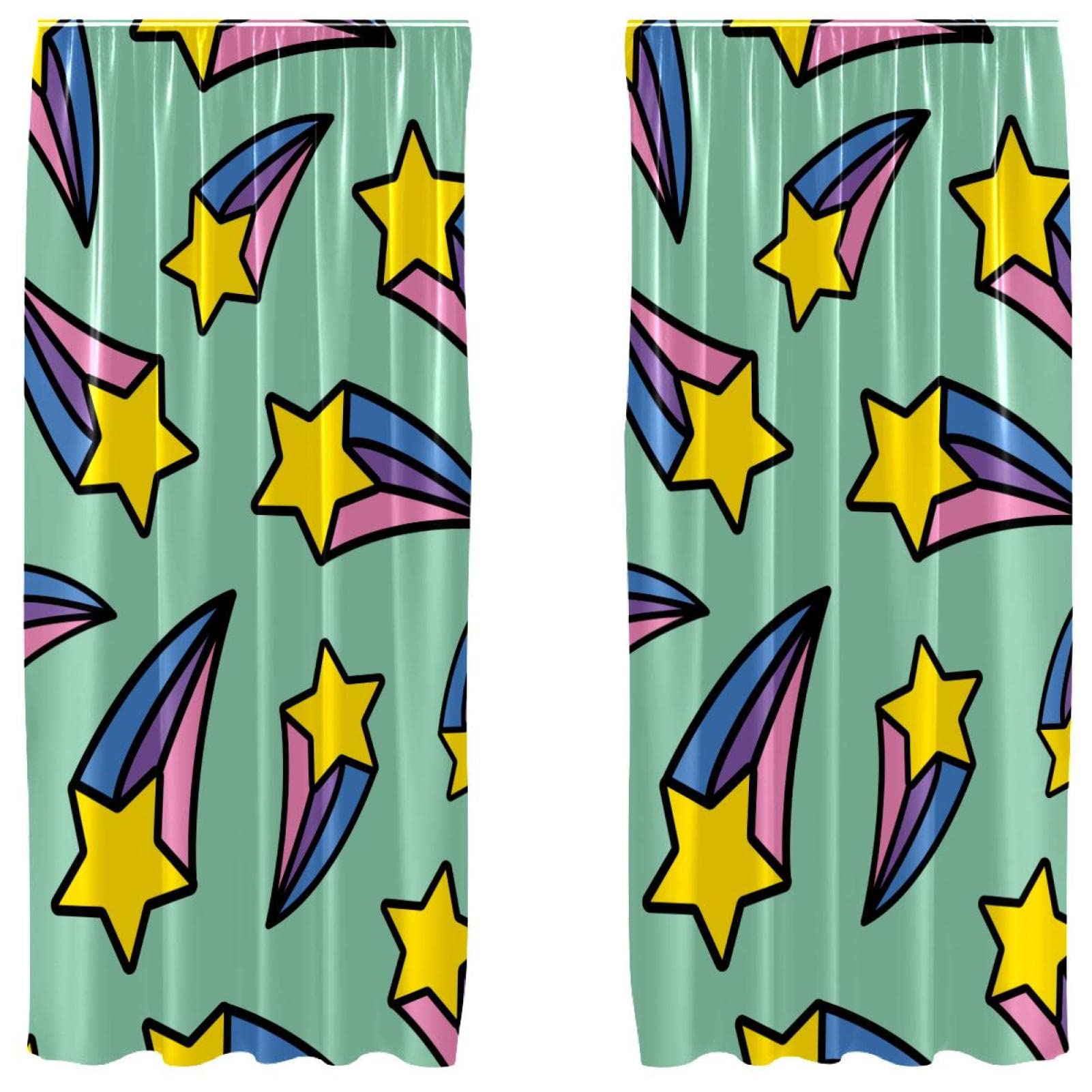 Cortinas de panel con bolsillo para barra juego de 2 paneles ligeros color amarillo y verde estrella