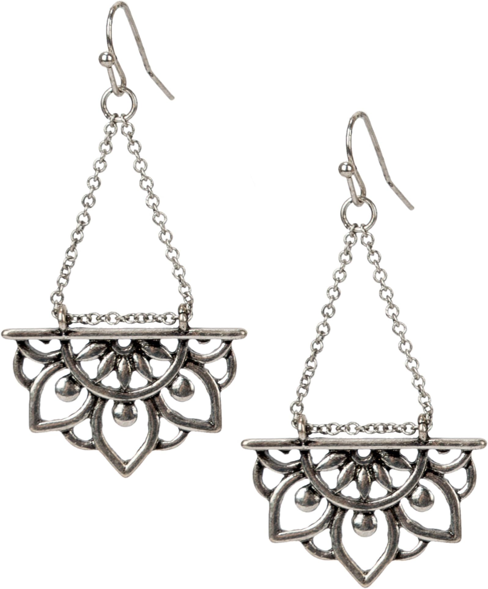 New Beginnings Lotus Flower Antique Silver or Gold and Patina Boho Chic Tribal Ethnic Fishhook Dangle Earrings for Women Gift
